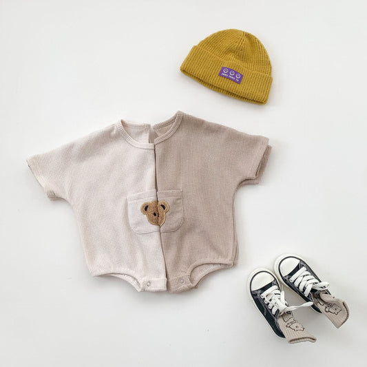 Waffle Infant One-Piece Boys Bear Bodysuit Short Sleeve Romper — Soft, Snuggly & Playful