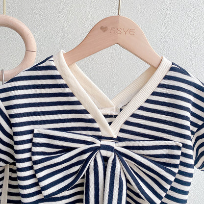 Girls’ 2-Piece Summer Set – Bow Accent Top & Striped Shorts