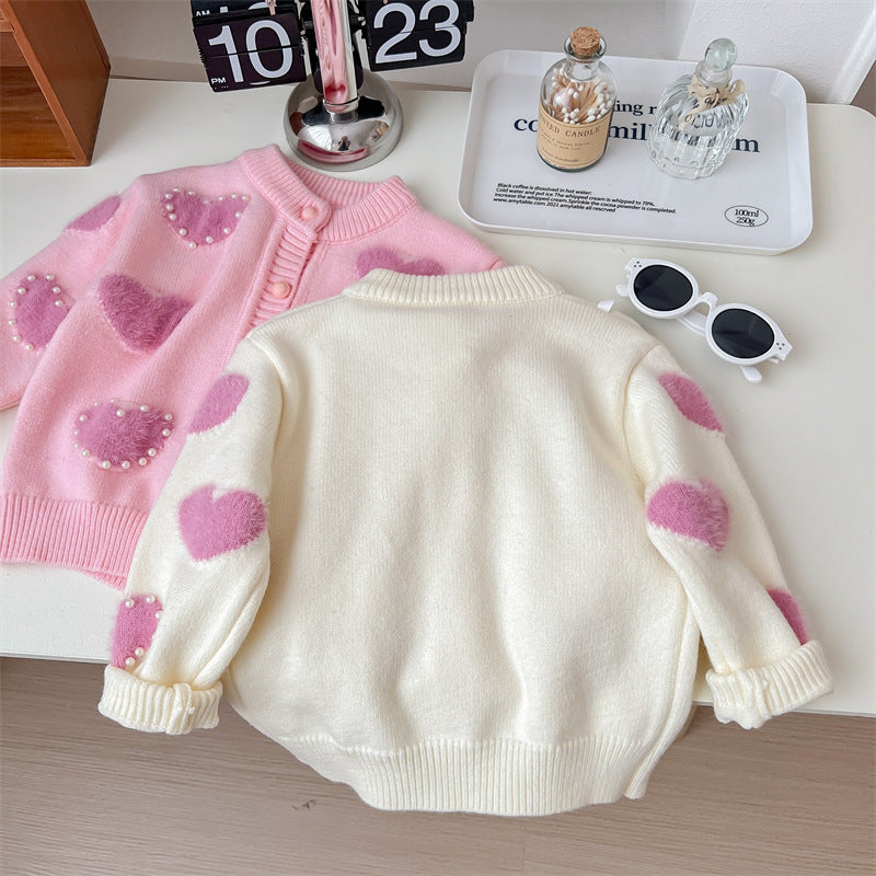 Baby Sweater Pearl Wool Valentine’s Day Overcoat