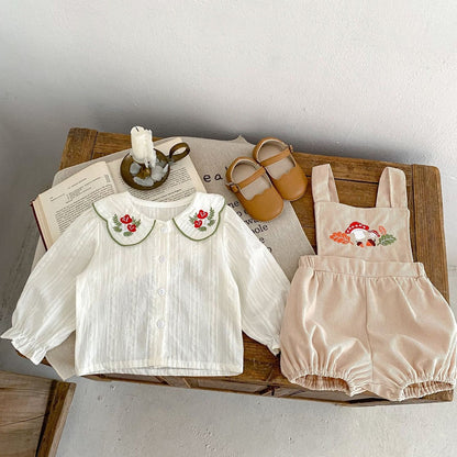 Daisy Dream Baby Girls Two Piece Suspender Set, cotton, full sleeves, very elegant with a collar