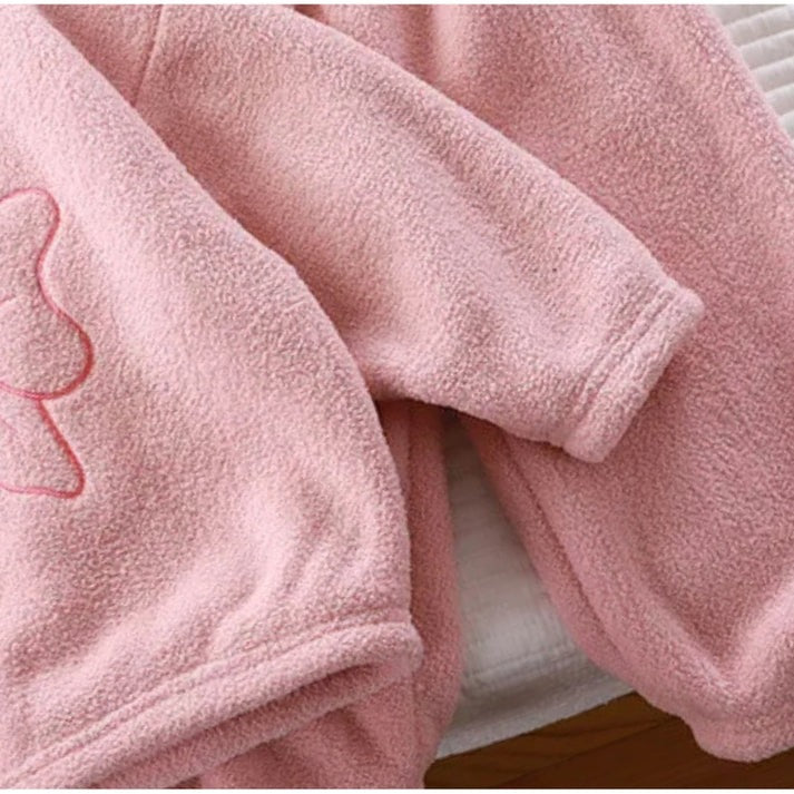 Pastel Bow Girls Fleece Set for winter day wear or a night suit