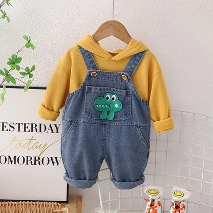 Cozy Denim Boys and Girls Jumpsuit with Hoodie, cotton t-shirt, and denim dungaree