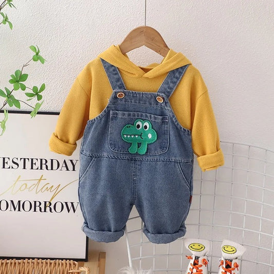 Cozy Denim Boys and Girls Jumpsuit with Hoodie, cotton t-shirt, and denim dungaree
