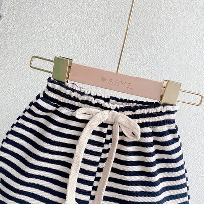 Girls’ 2-Piece Summer Set – Bow Accent Top & Striped Shorts