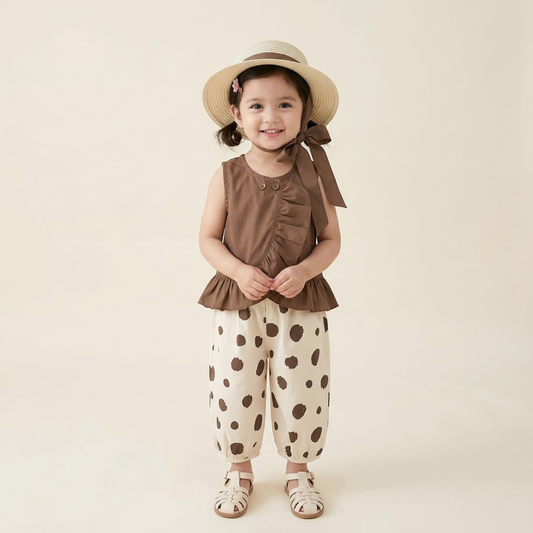 Girls Sleeveless Doll Shirt with Wide Legged Pants and Hat