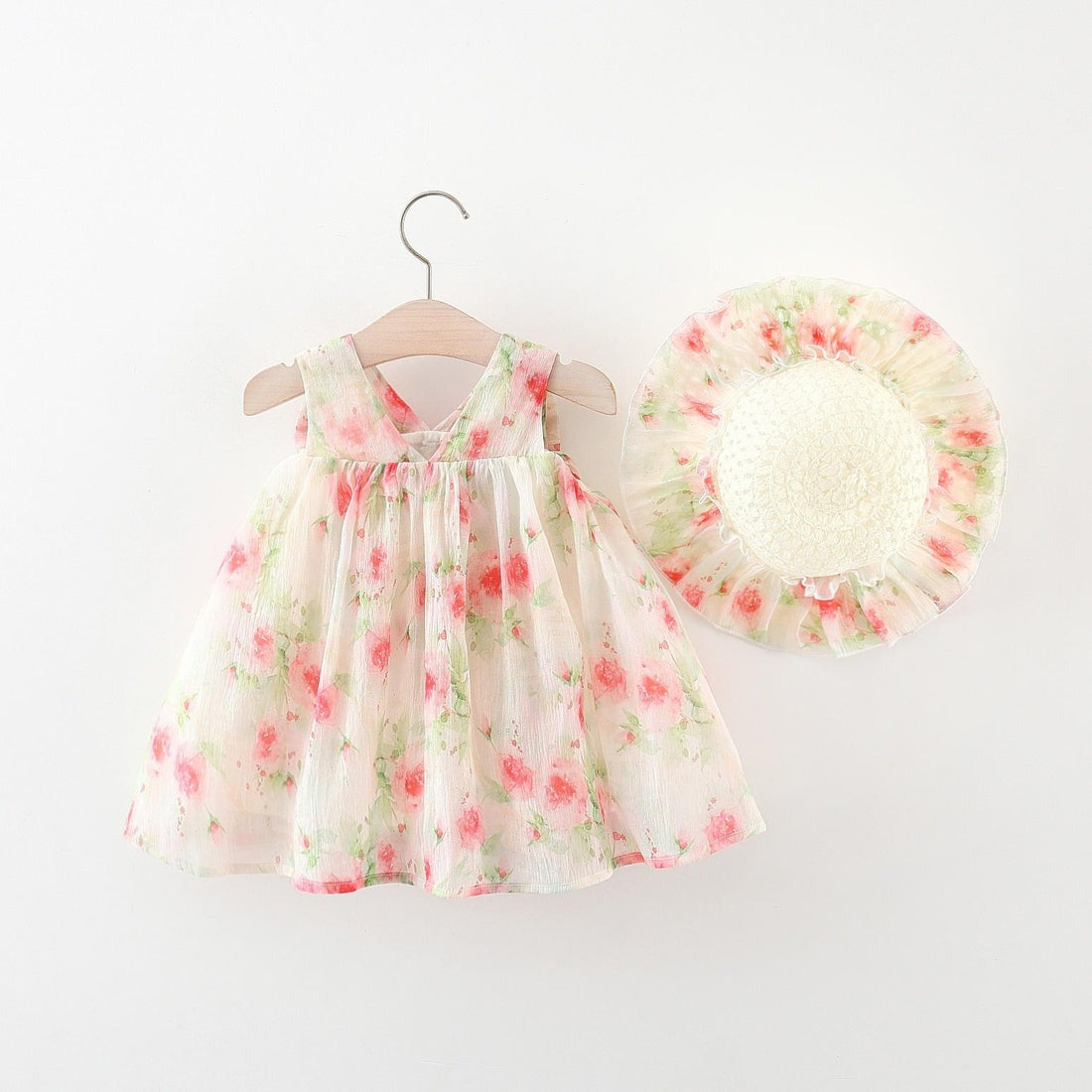 Inaya Baby Girls Pastel Flair Dress with Hat with cotton liner and princess flair