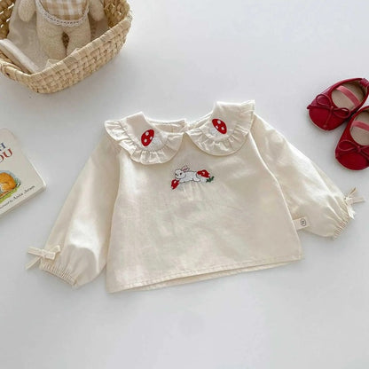 Valentina Embroidered Girls Top and Dress Set cotton top and a denim dress, very elegant with a collar