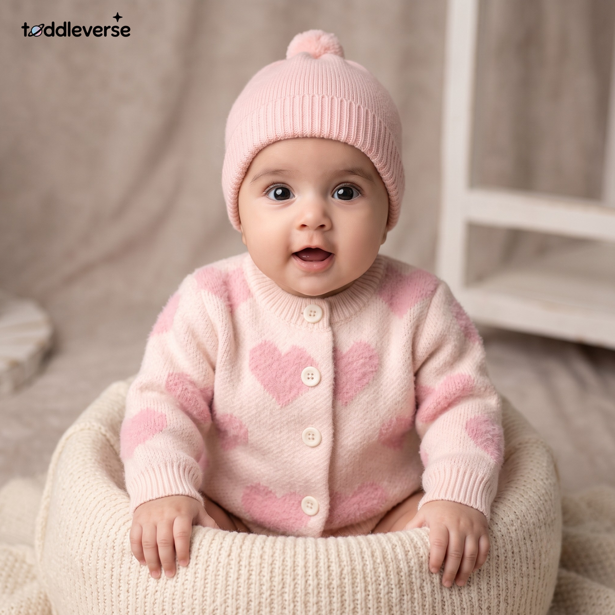 Baby Heart Print Soft-Knit Cardigan Set