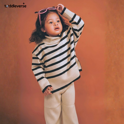Kids' Warm Knit Turtleneck & Wide-Leg Pant Set