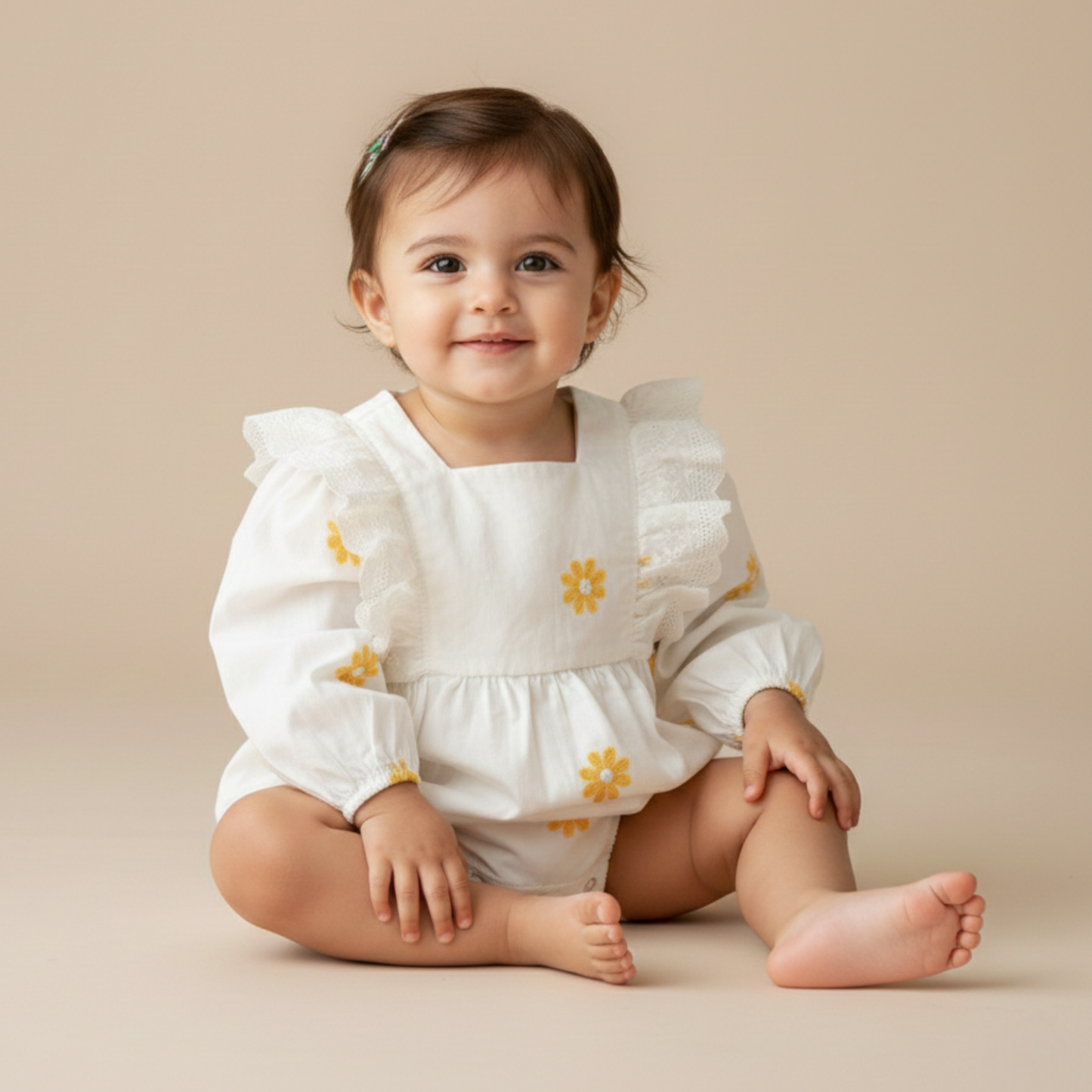 Daisies Long Sleeve Floral 100% Cotton Summer Romper