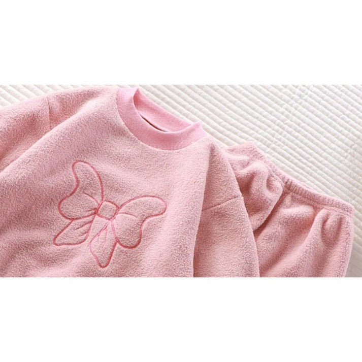 Pastel Bow Girls Fleece Set for winter day wear or a night suit