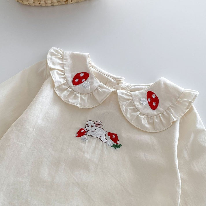 Valentina Embroidered Girls Top and Dress Set cotton top and a denim dress, very elegant with a collar