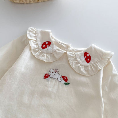 Valentina Embroidered Girls Top and Dress Set cotton top and a denim dress, very elegant with a collar