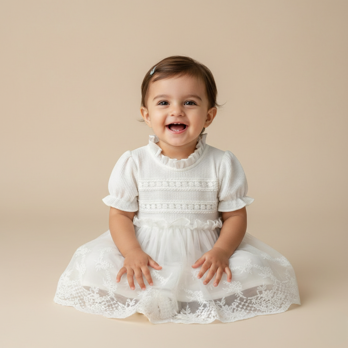 Baby Bloomer with Skirt Waffle Ivory Lace Romper