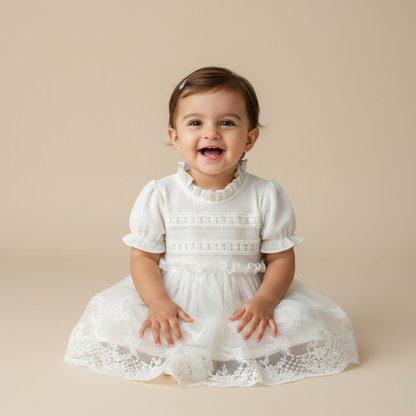 Baby Bloomer with Skirt Waffle Ivory Lace Romper