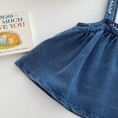 Valentina Embroidered Girls Top and Dress Set cotton top and a denim dress, very elegant with a collar