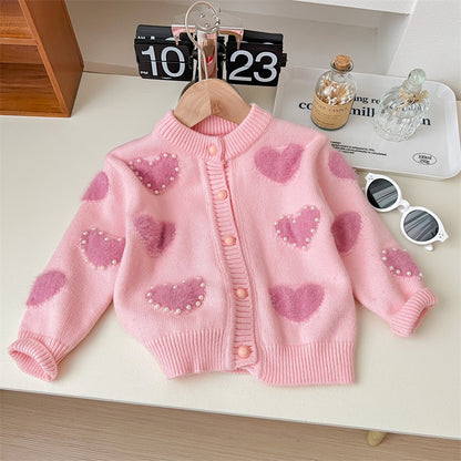 Baby Sweater Pearl Wool Valentine’s Day Overcoat