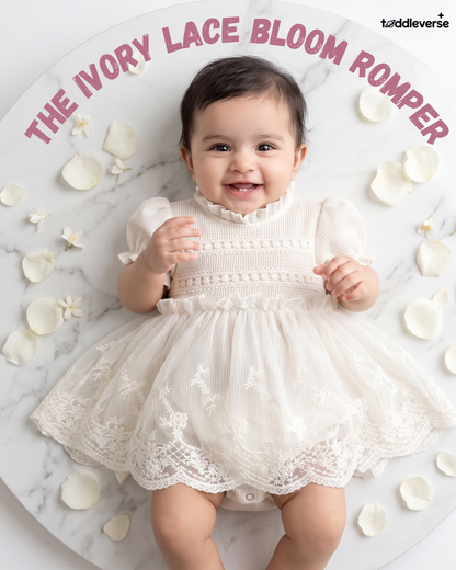 Baby Bloomer with Skirt Waffle Ivory Lace Romper