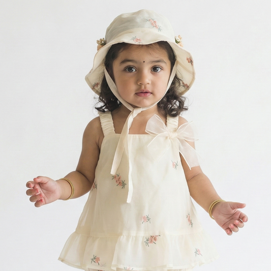 Baby summer romper and bloomer with attached skirt