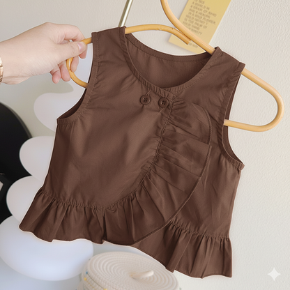 Girls Sleeveless Doll Shirt + Wide-Legged Pants + Hat 3-Piece Fashion Suit Set — Chic & Comfortable