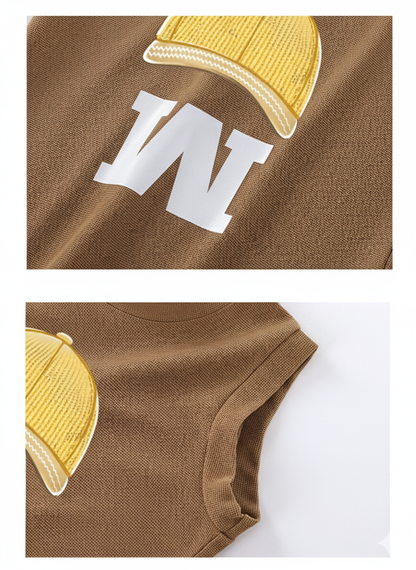 Boys’ Sleeveless Vest Set – 2-Piece Cartoon Shirt and Shorts Outfit