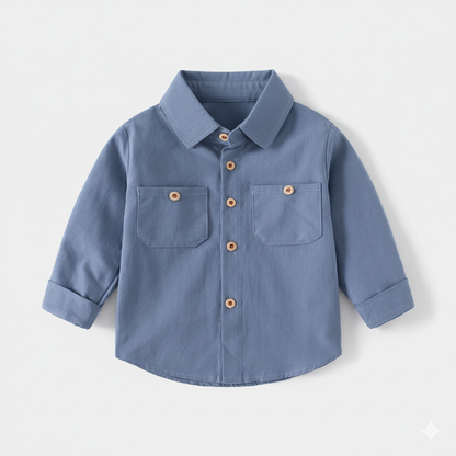Long Sleeve Cotton Shirt with Lapel Collar – Boys’ Smart Casual Top