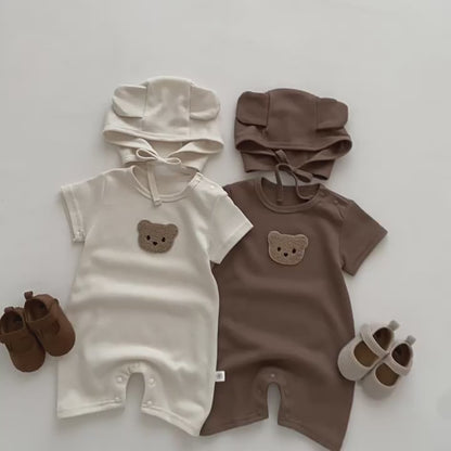 Baby Summer Romper Bear Waffle One-Piece Jumpsuit — Light, Cozy & Adorably Playful