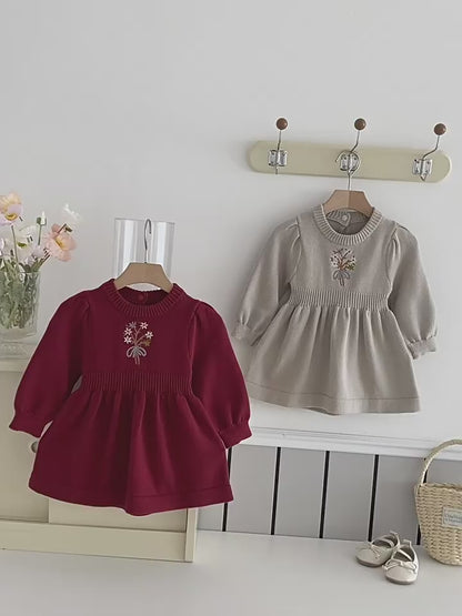 Round Neck Knitted Sweater Skirt Dress