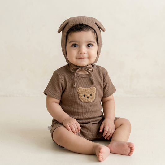 Cute Bear - Baby Summer Romper Waffle One-Piece Jumpsuit