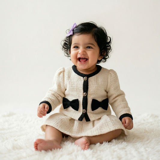 Girls' Elegant Tweed-Style Skirt Set 100% Cotton and Linen